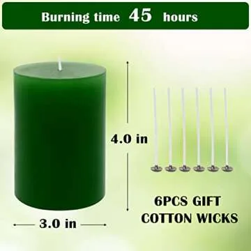 Amusaer 3x4 Inch Pillar Candles 6 Packs Unscented Dripless Smokeless Green Candles for Home, Party (45 Hours), 3x4 Inch (Pack of 6)