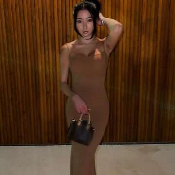 ABYOVRT Women Sexy Bodycon Maxi Dress Sleeveless Solid Color Slip Dress Elegant Long Cami Dresses Evening Party (X-Large, A-Brown)