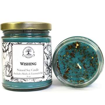 Wishing Soy Herbal Spell Candle 9 oz | for Use in Wishes, Manifestation and Blessings Rituals | Wicc...