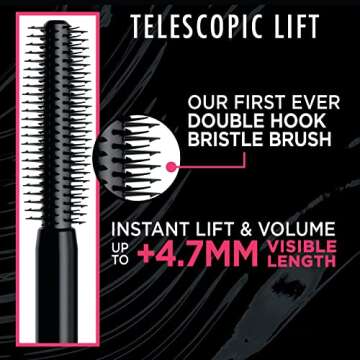 L’Oréal Paris Telescopic Lift Mascara, Lengthening and Volumizing Eye Makeup, Lash Lift with Up to 36HR Wear, Waterproof, Black, 0.33 Fl Oz