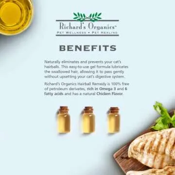 Richard’s Organics Hairball Remedy – Chicken Flavor - Naturally Eliminates and Prevents Hairballs in Cats – Promotes Healthy Skin and Coat - Natural Ingredients, 100% Petroleum and Petrolatum-Free (4.25 oz. tube) - FG00480
