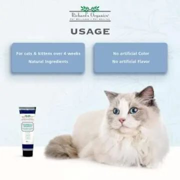 Richard’s Organics Hairball Remedy – Chicken Flavor - Naturally Eliminates and Prevents Hairballs in Cats – Promotes Healthy Skin and Coat - Natural Ingredients, 100% Petroleum and Petrolatum-Free (4.25 oz. tube) - FG00480