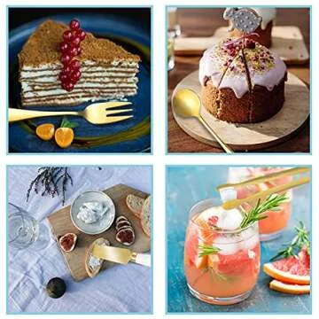 Funland 14 PCs Gold Cheese Knife Set, Marble Cheese Spreaders Knife Butter Slicer with Mini Serving Tongs Spoons and Fruit Forks for Charcuterie Board Accessories