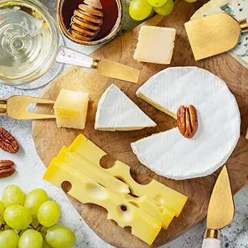 Funland 14 PCs Gold Cheese Knife Set, Marble Cheese Spreaders Knife Butter Slicer with Mini Serving Tongs Spoons and Fruit Forks for Charcuterie Board Accessories