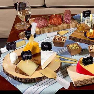 Funland 14 PCs Gold Cheese Knife Set, Marble Cheese Spreaders Knife Butter Slicer with Mini Serving Tongs Spoons and Fruit Forks for Charcuterie Board Accessories