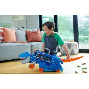Hot Wheels City Toy Car Track Set, Ultimate T-Rex Transporter, Dinosaur Hauler for 20+ Vehicles, Sem...