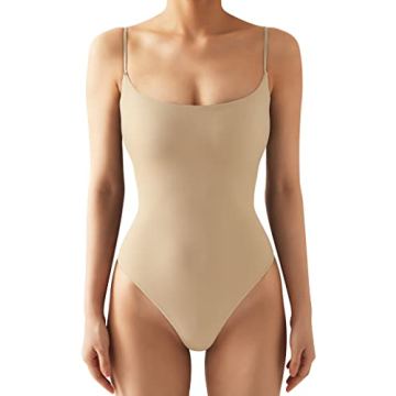 SUUKSESS Women Sexy Square Neck Thong Bodysuit Tank Top - Go Braless with Confidence!