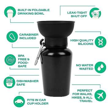 Springer Flip Portable Dog Water Bottle with Foldable Food Grade Silicone Bowl - 20 Ounce Travel Dog...
