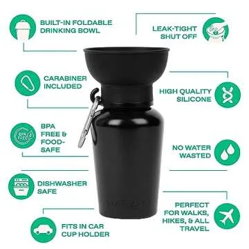Springer Flip Portable Dog Water Bottle with Foldable Food Grade Silicone Bowl - 20 Ounce Travel Dog...