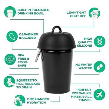 Springer Flip Portable Dog Water Bottle with Foldable Food Grade Silicone Bowl - 20 Ounce Travel Dog Water Bottle Ideal for Camping - Easy Squeeze Hydration & Release to Drain