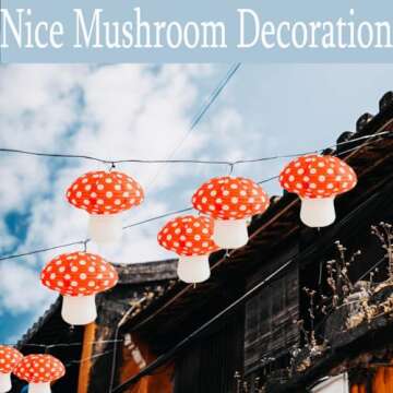 6 pcs Mushroom Paper Lanterns, Foldable Small Mushroom Lanterns with Lamp-Pearl, for Wonderland Them...