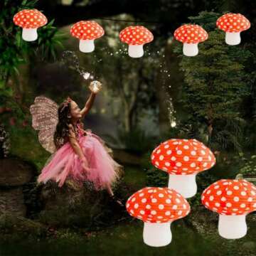 6 pcs Mushroom Paper Lanterns, Foldable Small Mushroom Lanterns with Lamp-Pearl, for Wonderland Themed Party, Garden, Indoor Decor 8 inch