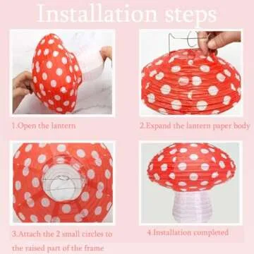 6 pcs Mushroom Paper Lanterns, Foldable Small Mushroom Lanterns with Lamp-Pearl, for Wonderland Themed Party, Garden, Indoor Decor 8 inch