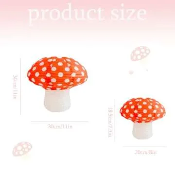 6 pcs Mushroom Paper Lanterns, Foldable Small Mushroom Lanterns with Lamp-Pearl, for Wonderland Themed Party, Garden, Indoor Decor 8 inch