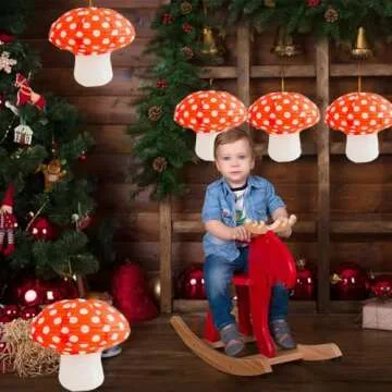 6 pcs Mushroom Paper Lanterns, Foldable Small Mushroom Lanterns with Lamp-Pearl, for Wonderland Themed Party, Garden, Indoor Decor 8 inch