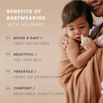 WildBird - Ring Sling Baby Carrier - Newborn to Up to 35 lbs - for Moms, Dads & Caregivers - 100% Natural European Linen Fibers - Versatile & Adjustable - 74” Size - Willow Fabric & Gold Ring