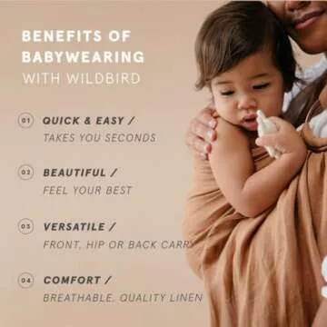 WildBird - Ring Sling Baby Carrier - Newborn to Up to 35 lbs - for Moms, Dads & Caregivers - 100% Natural European Linen Fibers - Versatile & Adjustable - 74” Size - Willow Fabric & Gold Ring