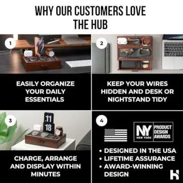 Holme & Hadfield Premium Wooden Phone Docking Station with Drawer – Nightstand Organizer for Charg...