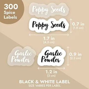 Talented Kitchen 300 Preprinted Black & White Cursive Font Spice Jar Labels - Clear Spice Labels for Seasoning, Herbs & Kitchen Rack Organization,