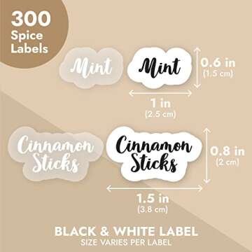 Talented Kitchen 300 Preprinted Black & White Cursive Font Spice Jar Labels - Clear Spice Labels for Seasoning, Herbs & Kitchen Rack Organization,
