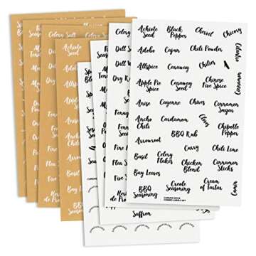 Talented Kitchen 300 Preprinted Black & White Cursive Font Spice Jar Labels - Clear Spice Labels for Seasoning, Herbs & Kitchen Rack Organization,