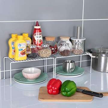 yaenoei Kitchen Shelves, Cabinet Organization Mini Storage Shelf, White,Set of 2