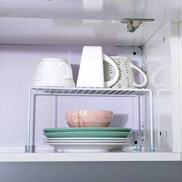 yaenoei Kitchen Shelves, Cabinet Organization Mini Storage Shelf, White,Set of 2