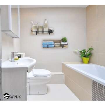 Spiretro Floating RV Shelves - Rustic Wood with Metal Rail - Bathroom, Living Room, Bedroom, Kitchen...