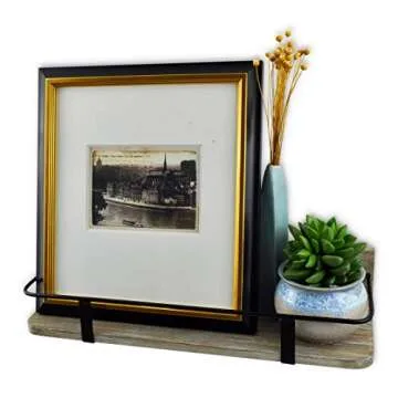 Spiretro Floating RV Shelves - Rustic Wood with Metal Rail - Bathroom, Living Room, Bedroom, Kitchen, Closet - Set of 2 (Large & Small), Grey