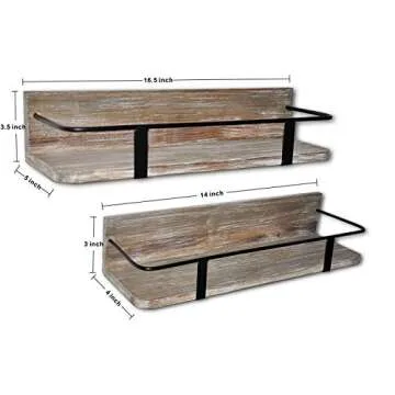 Spiretro Floating RV Shelves - Rustic Wood with Metal Rail - Bathroom, Living Room, Bedroom, Kitchen, Closet - Set of 2 (Large & Small), Grey