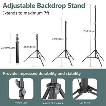 Aureday Backdrop Stand, 10x7 Ft Adjustable Photo Backdrop Stand Kit with 4 Crossbars, 6 Background C...