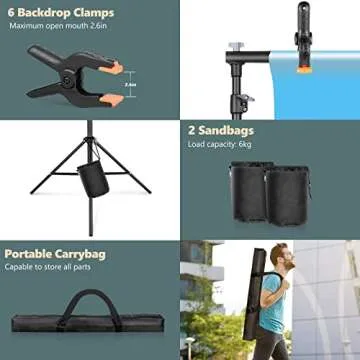 Aureday Backdrop Stand, 10x7 Ft Adjustable Photo Backdrop Stand Kit with 4 Crossbars, 6 Background Clamps, 2 Sandbags, and Carrying Bag for Parties/Wedding/Photography/Festival Decoration