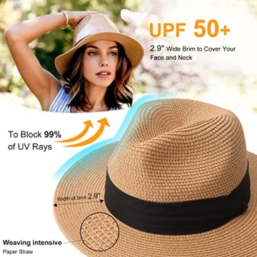 DRESHOW Women Panama Hat with UPF 50% Sun Protection