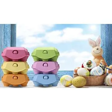 Half Dozen Colored Egg Cartons, 24 Pack - Natural Pulp Paper, 6 Count Reusable Egg Holder Basket, Blank Colorful Easter Toy Storage Tray