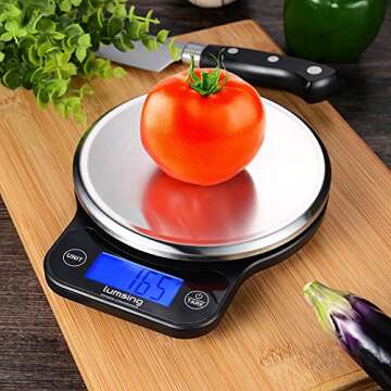 Lumsing Digital Kitchen Scale, Multifunction Stainless Steel Food Scale with LCD Display 13.2 lb 6kg 1g 0.01oz, Batteries Included