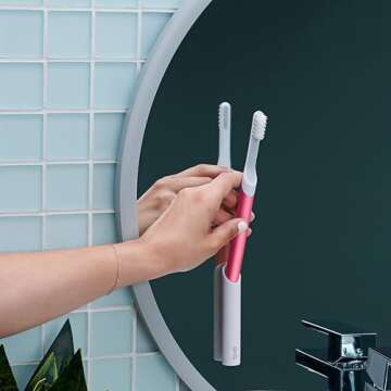 Quip Sonic Toothbrush for Adults - Timed Electric Toothbrush with Cover - Replaceable Brush Head, Soft Bristles, Metal Handle, 3 Month Battery Life - Travel Toothbrush - Pink