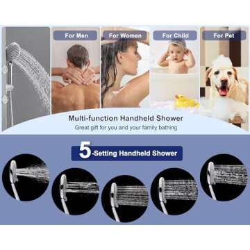 ROVATE Shower Panel Tower System 304 Stainless Steel, Shower Panels System with Adjustable Rainfall Shower Head, 6 Body Massage Jets and 5 Functions Handheld Shower, Brushed Stainless Steel