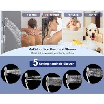 ROVATE Shower Panel Tower System 304 Stainless Steel, Shower Panels System with Adjustable Rainfall Shower Head, 6 Body Massage Jets and 5 Functions Handheld Shower, Brushed Stainless Steel