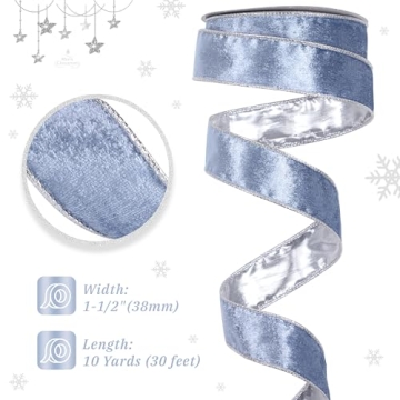 DINDOSAL Dusty Blue Velvet Wired Ribbon for Christmas Decor