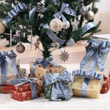 DINDOSAL Dusty Blue Velvet Wired Ribbon for Christmas Decor