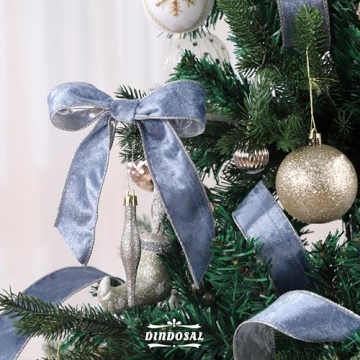 DINDOSAL Dusty Blue Velvet Wired Ribbon for Christmas Decor