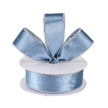 DINDOSAL Dusty Blue Velvet Wired Ribbon for Christmas Decor