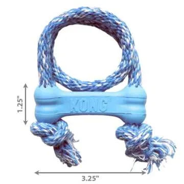 KONG Puppy Goodie Bone with Rope - Natural Rubber Bone with Cotton Rope - Teeth Cleaning Chew Toy for Growing Puppies - for XS Puppies - Blue