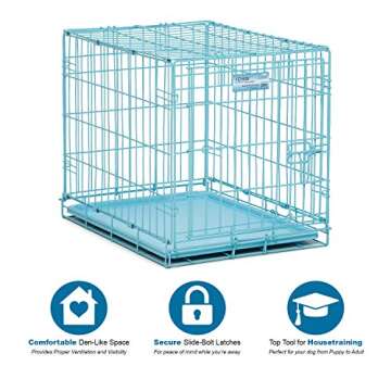 MidWest Homes for Pets Single Door Blue Folding Metal Dog Crate w/ Divider Panel, Floor Protecting '...