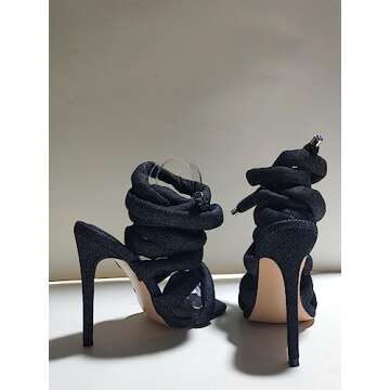 perixir Strappy High Heels Gladiator Sandals With Grey Jersey Knit Fallopian Cloth Rope Lace Up Sexy Open Toe Square Stilettos Tie Up Heeled Sandals For Women US Size 6-13