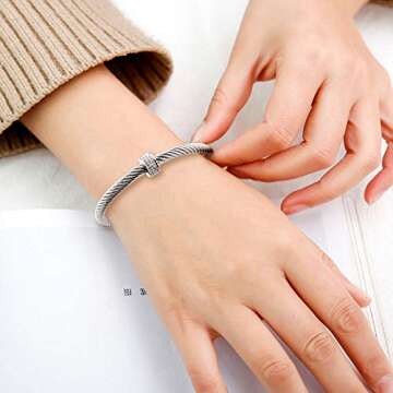 Dorriss Cable Cuff Bracelets, Twisted Wire Composite Bracelet Bangles, Stainless Steel Adjustable Elegant Antique Jewelry with Rhinestone for Women