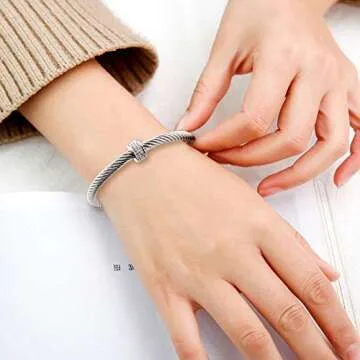 Dorriss Cable Cuff Bracelets, Twisted Wire Composite Bracelet Bangles, Stainless Steel Adjustable Elegant Antique Jewelry with Rhinestone for Women