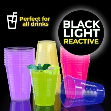 Glow Party Disposable Cups - 60 Pack Neon Cup Set
