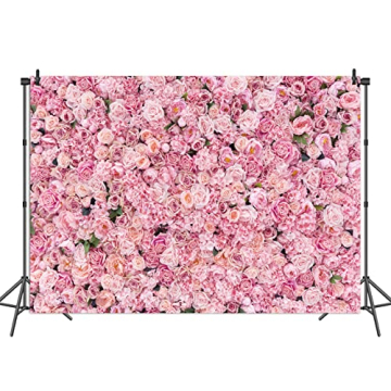 BINQOO 7x5ft Pink Rose Wall Background Pink Flowers Backdrops Spring Tea Party Backdrop Pink Floral ...