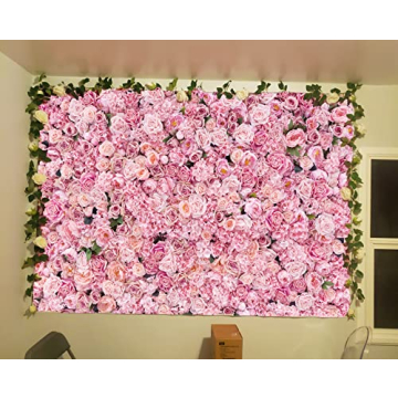 BINQOO 7x5ft Pink Rose Wall Backdrop for Events